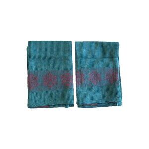 2-PC Retired Avon Red Green Waffle Knit Christmas Snowflake Kitchen Tea Towels